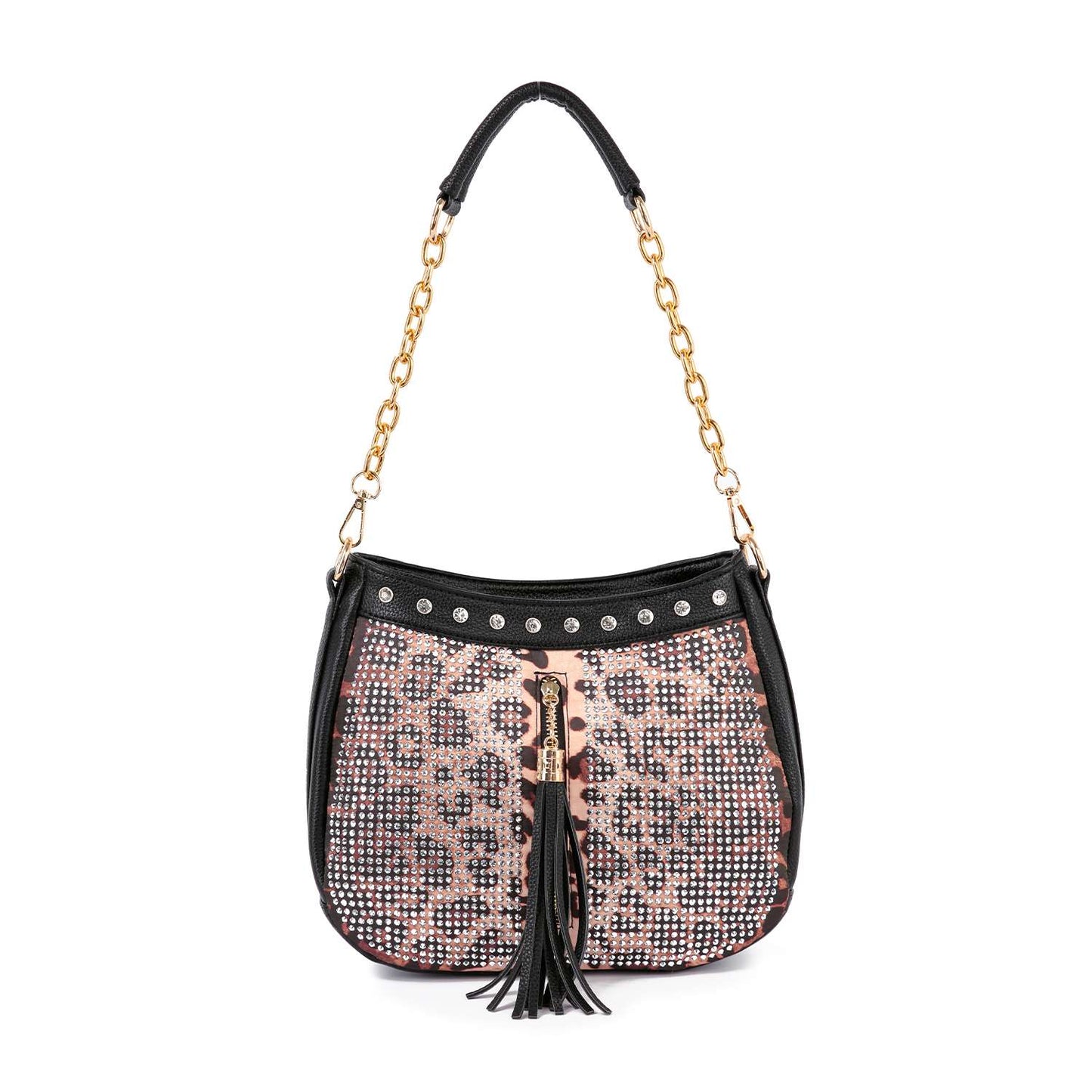 Decorative Rhinestone Tassel Accented Hobo Handbag