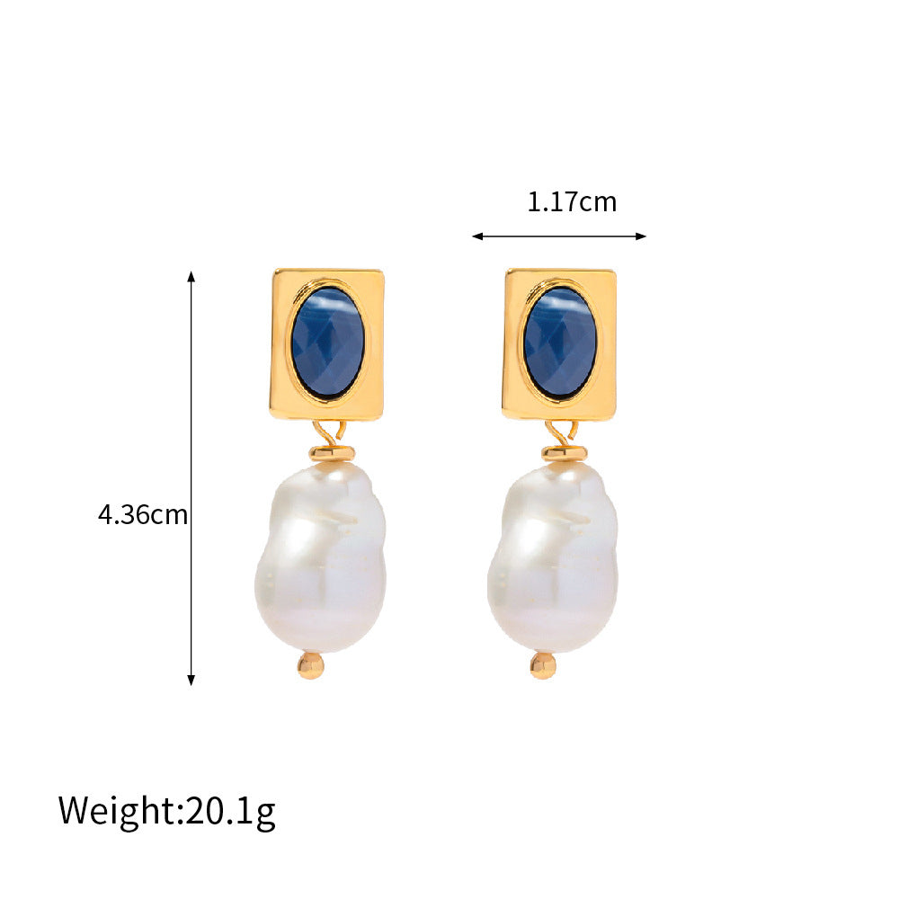 Noble fashion inlaid lapis lazuli design versatile earrings