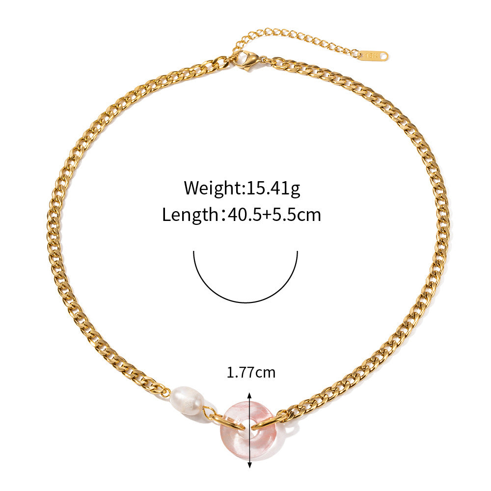 18K Gold Fashion Personality Cuban Chain with Natural Stone Ring Design Pendant Necklace