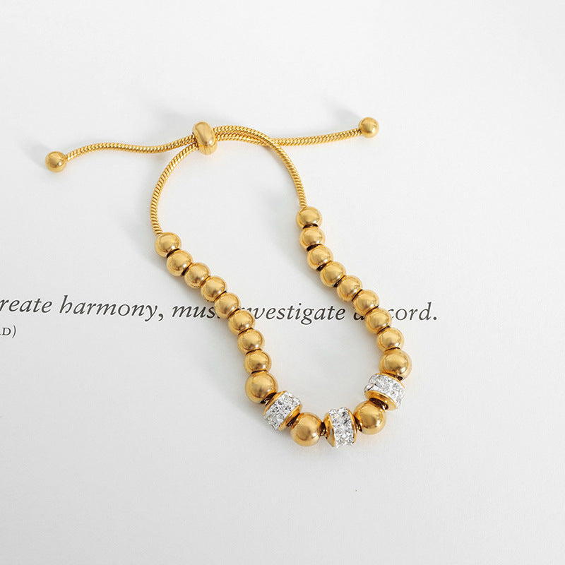 18K gold novel and simple bead and ring diamond design bracelet