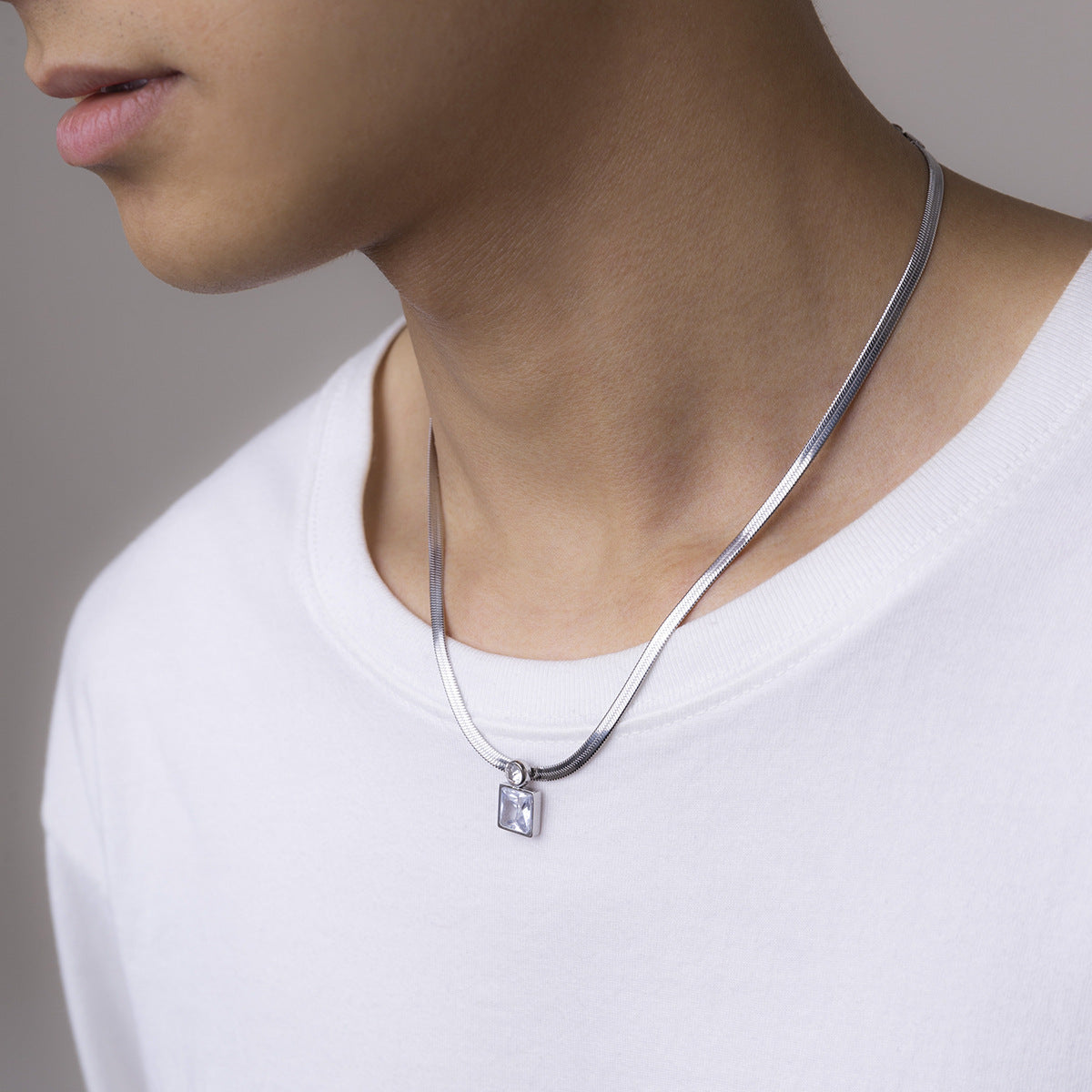 Fashion personality square diamond snake bone chain design hip-hop style pendant necklace