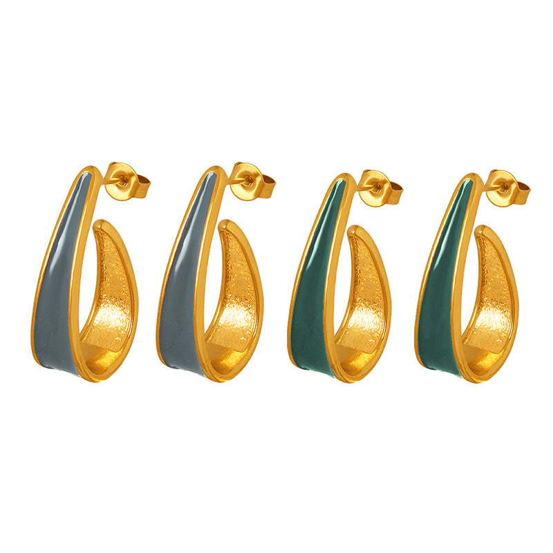 18K Gold Classic Simple Geometric U Shape Design Versatile Earrings