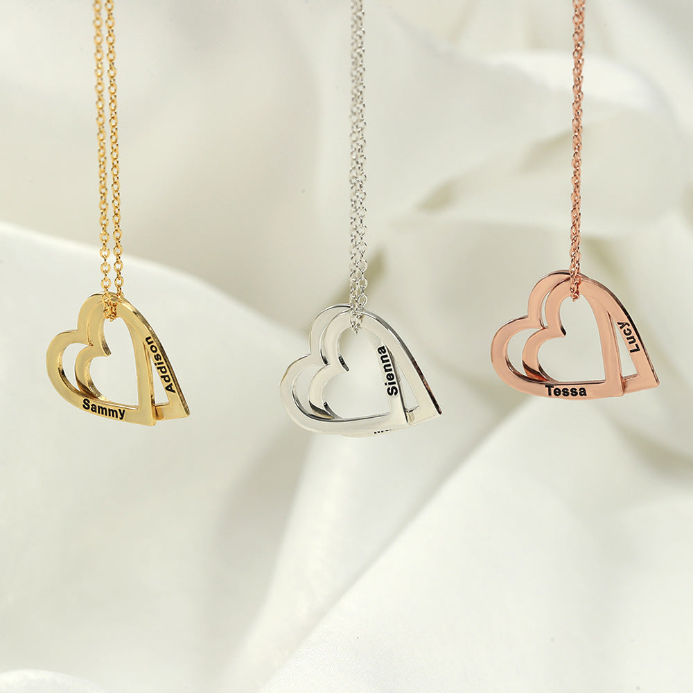 Exquisite and Noble Double Heart Interlocking Customizable Name Design Versatile Necklace