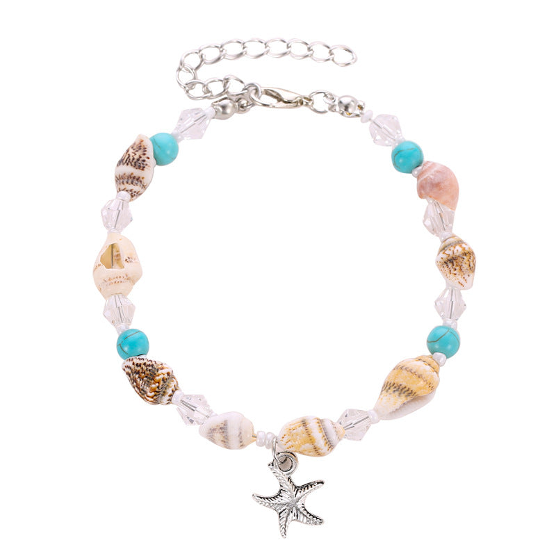 Trendy boho style starfish with natural stone conch shell beaded design marine wind anklet