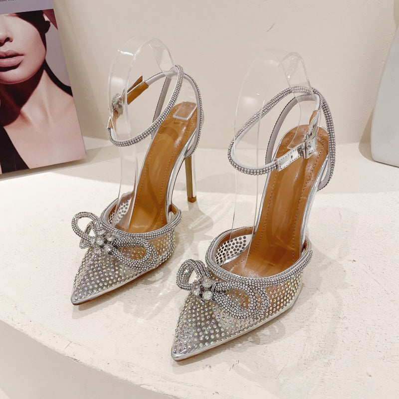 Rhinestone Pointed High-heeled Sandals