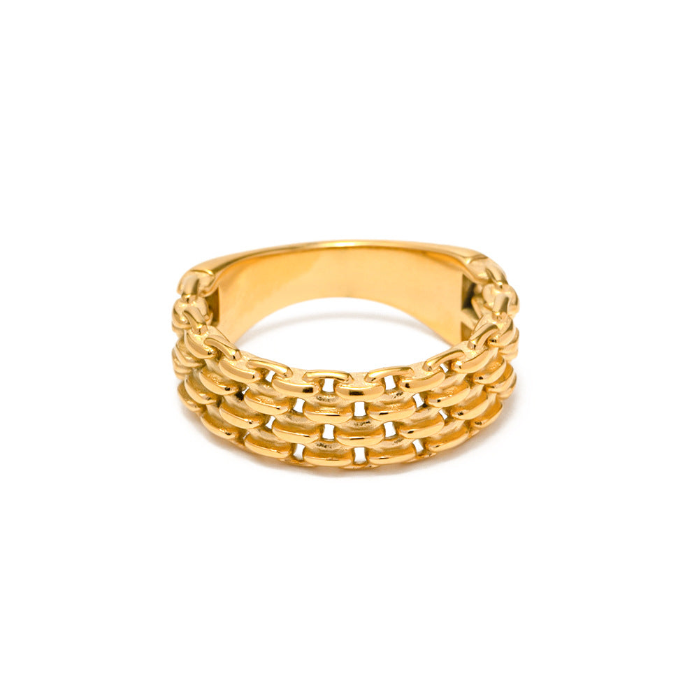 18k Gold Classic Fashion Hollow Braided Design Versatile Ring