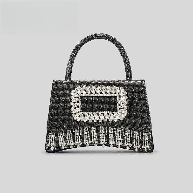 Square Buckle Hot Rhinestone Rhinestone Tote Female Tassel Flip Party Dinner Bag