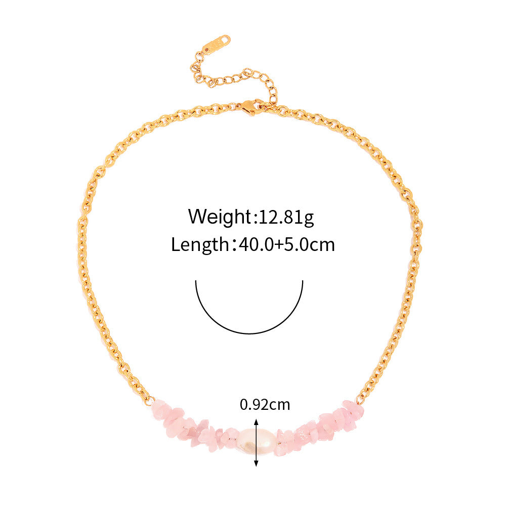 18K Gold Exquisite Fashion Inlaid Rose Quartz Baroque Pendant Design Necklace and Bracelet Set