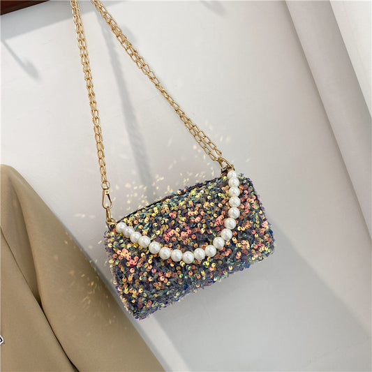 Summer Women's Fashionable Sequined Chain Shoulder Bag