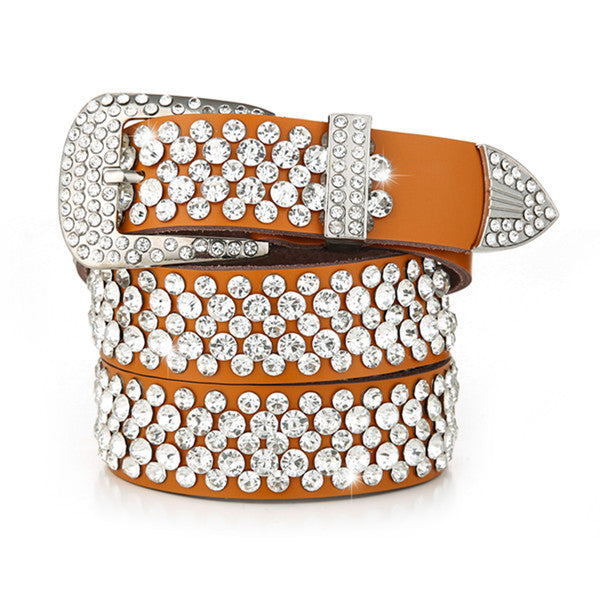 Fashion Rhinestone Inlaid Leather Women's Belt