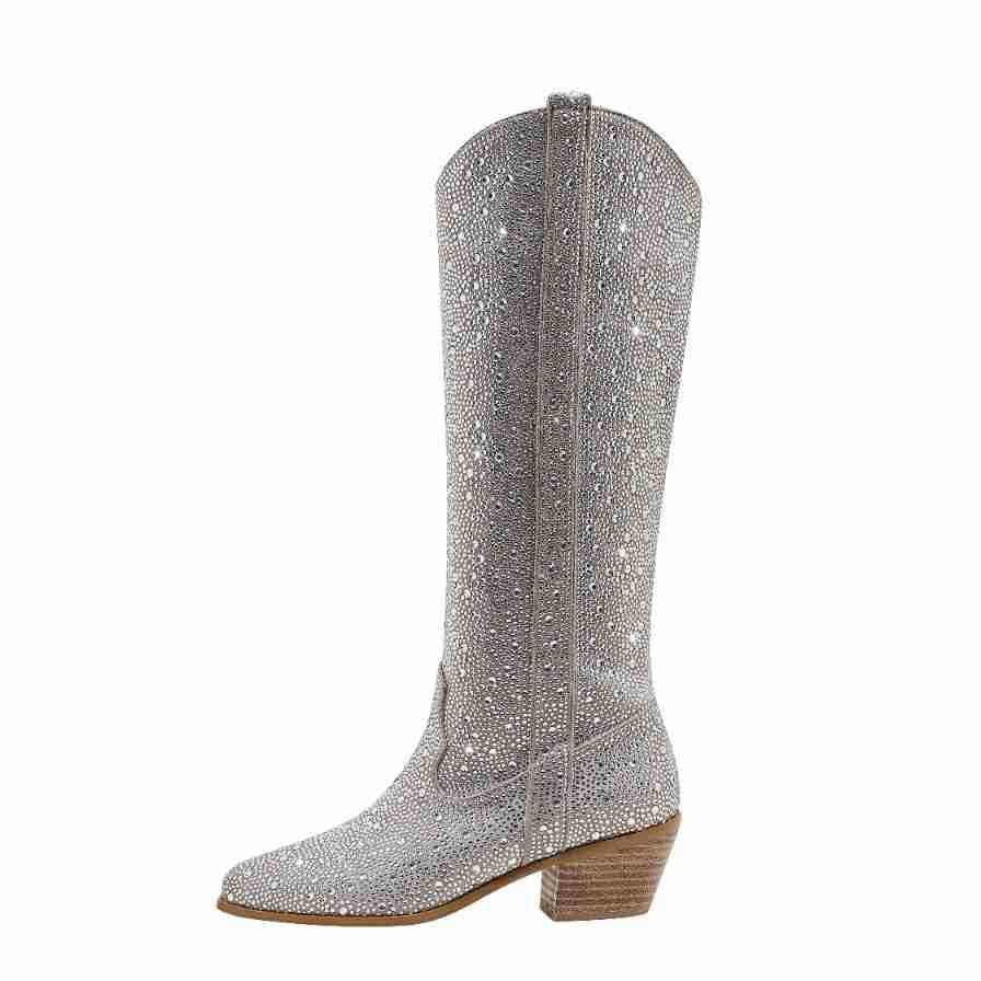 Rhinestone Pointed Toe Straight Boots