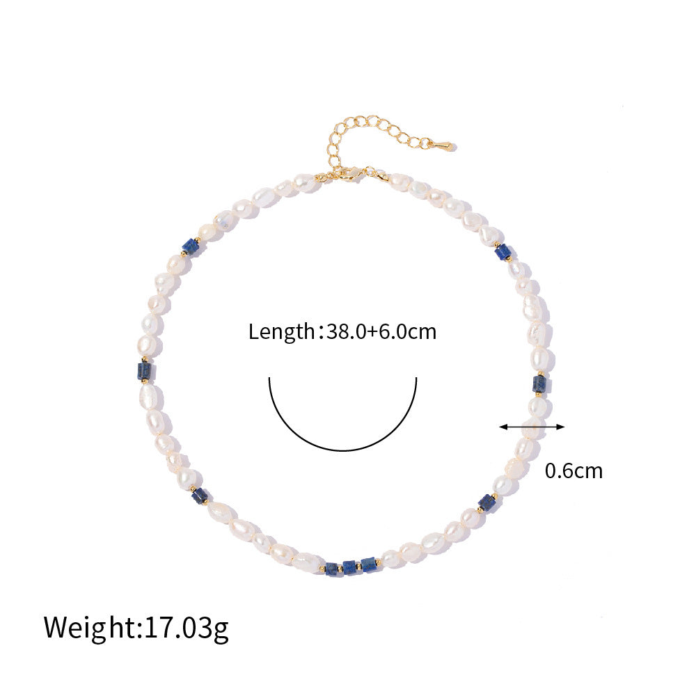 Classic Noble Karaine Blue Lapis Lazuli with Natural Freshwater Pearl Beaded Design Versatile Necklace