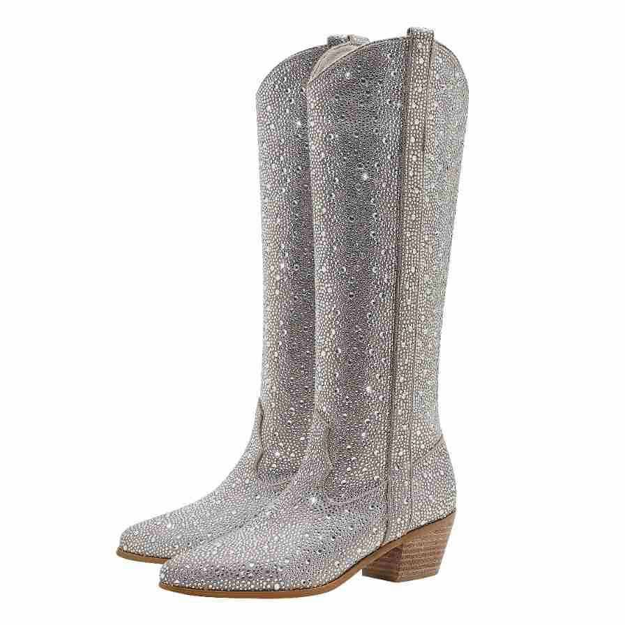 Rhinestone Pointed Toe Straight Boots