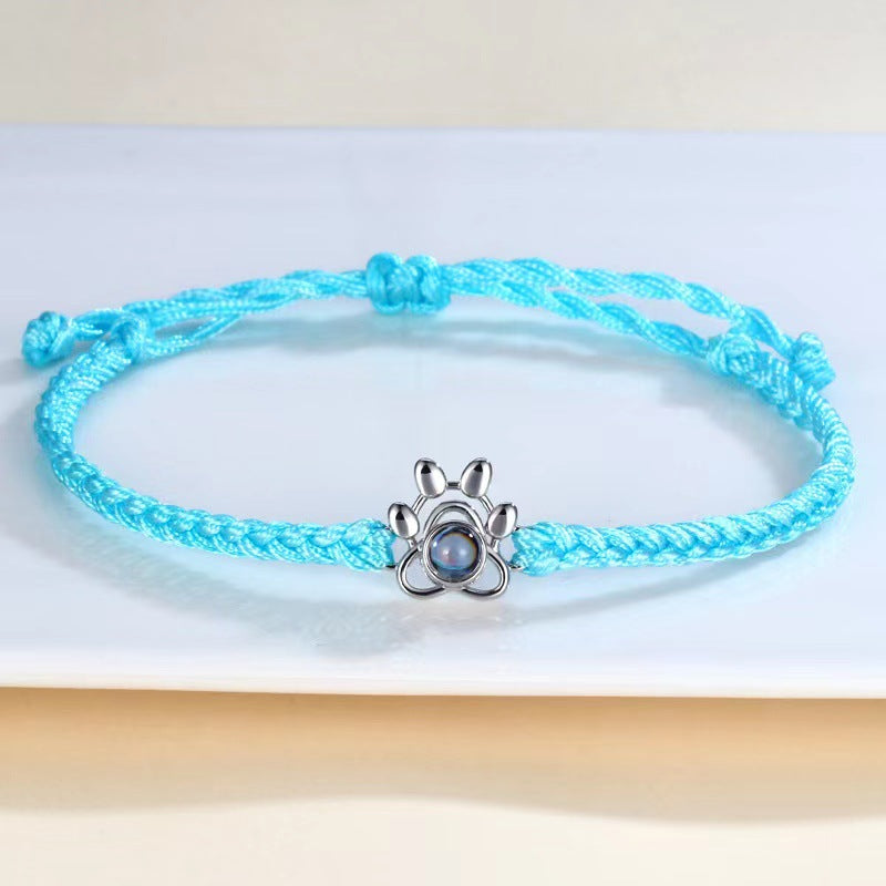 Stylish and simple braided rope with dog paw print projection bracelet