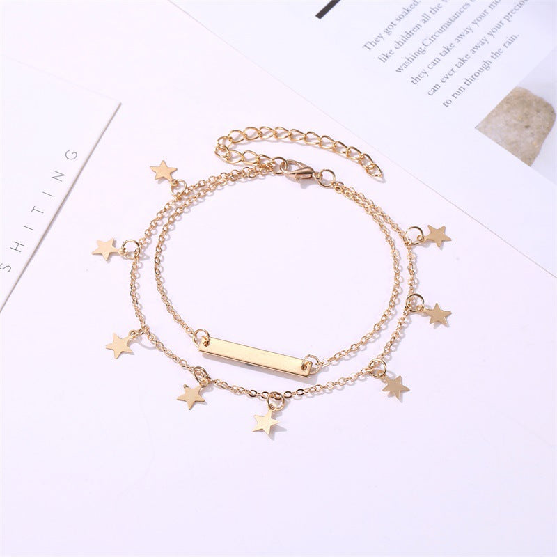 Fashionable simple double-layer five-pointed star design beach style all-match anklet