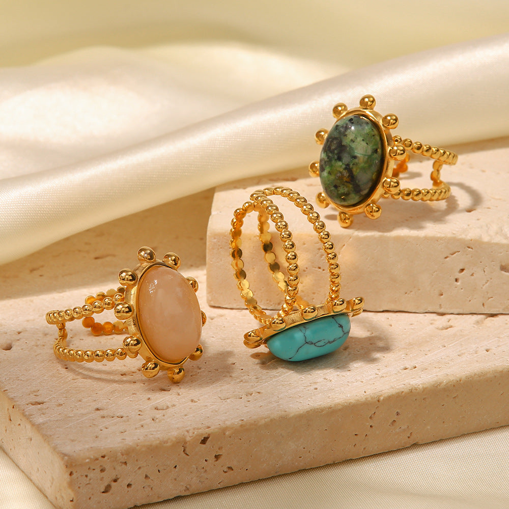 Beautiful Fashion Set Natural Turquoise Open Ring in 18K Gold