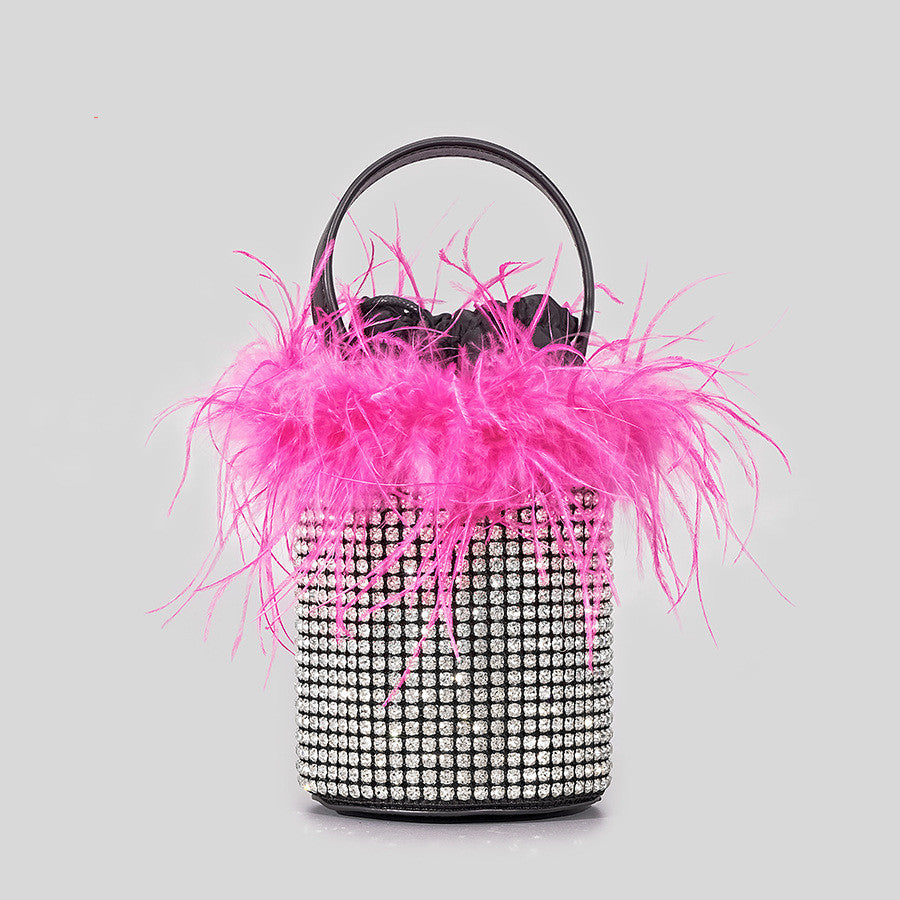 Plush Bucket Bag Female Bling Hot Drilling