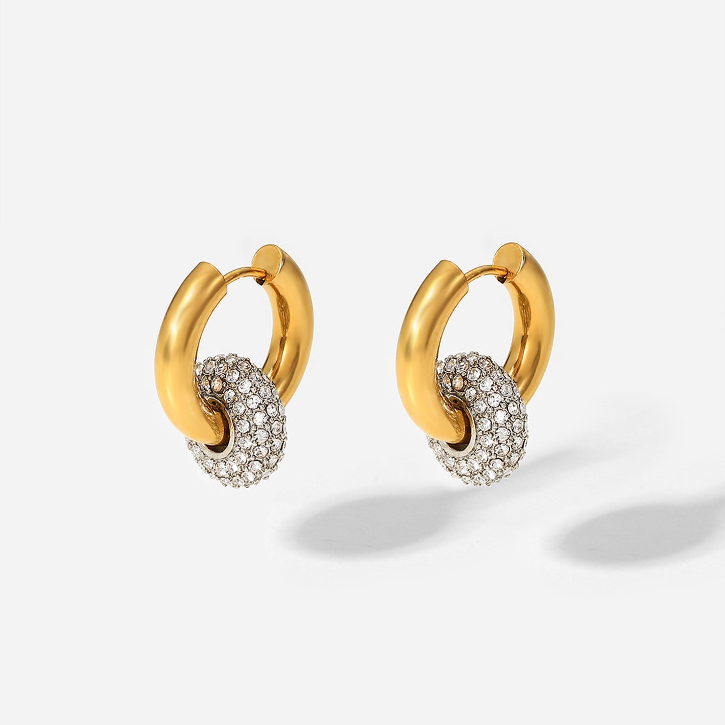 Zircon Hoop Drop Earrings 18K Gold Earrings