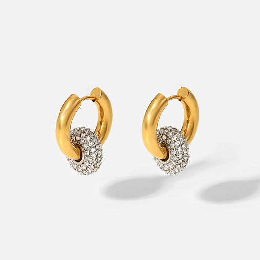 Zircon Hoop Drop Earrings 18K Gold Earrings