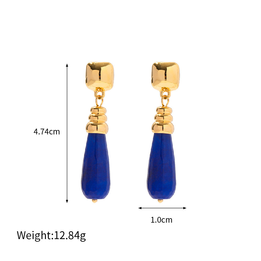 Noble fashion inlaid lapis lazuli design versatile earrings