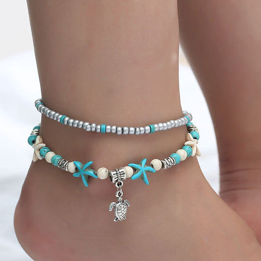 Fashion retro starfish/conch/turtle design beach style all-match anklet