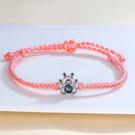 Stylish and simple braided rope with dog paw print projection bracelet