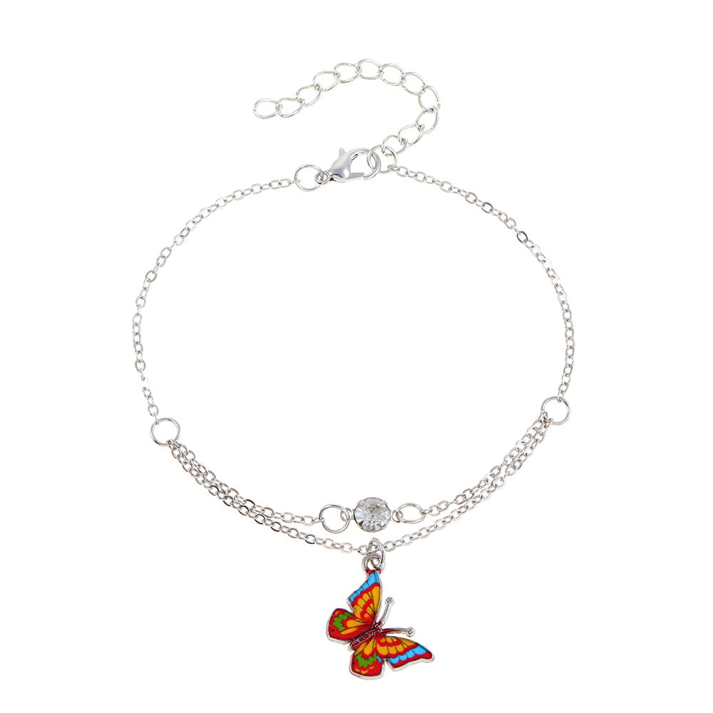 Exquisite and dazzling bohemian style double layer with dreamy butterfly design versatile anklet