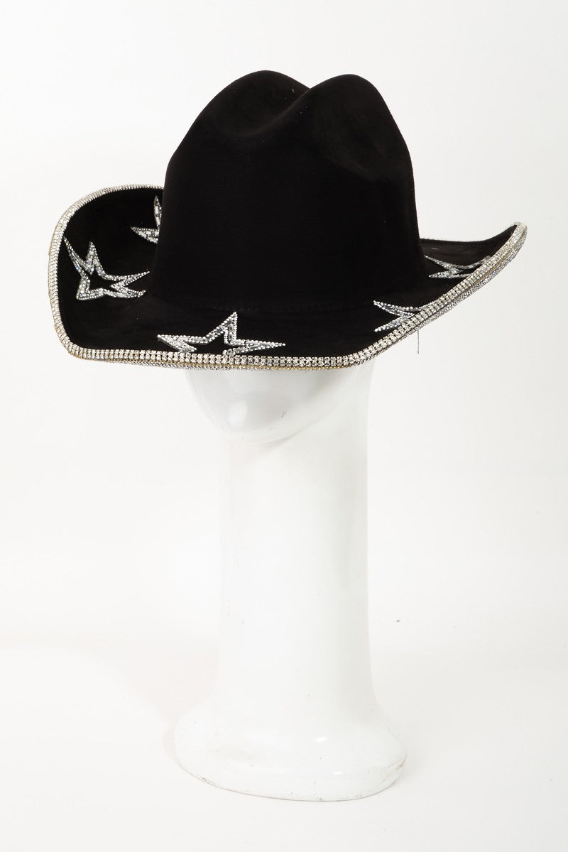 Fame Rhinestone Star Wide Brim Faux Suede Hat