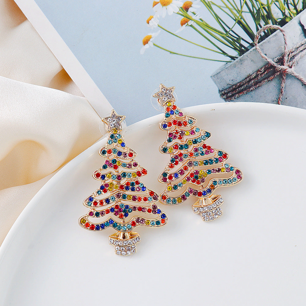 Rhinestone Alloy Christmas Tree Earrings