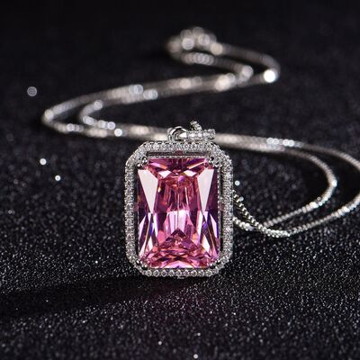 Silver-Plated Zircon Rectangle Pendant Necklace