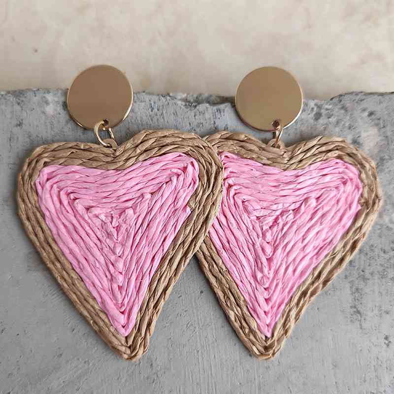 Raffia Grass Heart Teardrop Earrings